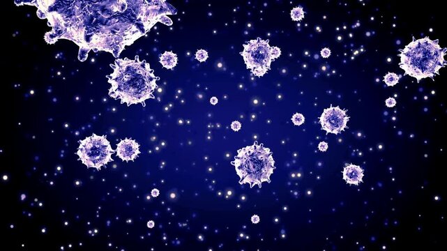 Viruses under microscope human immune system virus moving across screen representing bacteria virus or germs microorganism cells 3d render microbe in 4K Ultra HD footage