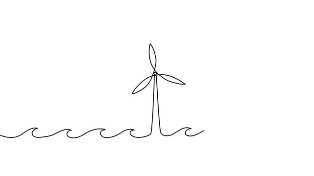 Continuous one line wind energy art drawing windmill solar turbine renewable power vector sustainable panel icon mill environment sketch farm industry sun concept outline clean doodle plant ecology