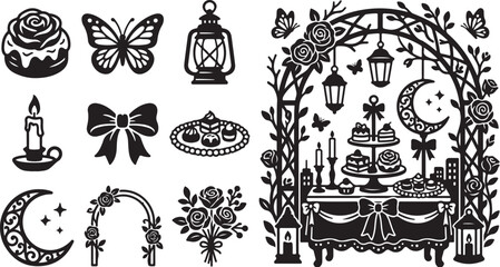 Obraz premium Whimsical Black and White Illustration Set for Design