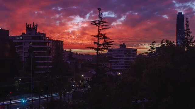 Las condes chile sunset traffic city lights urban timelapse aerial santiago clouds in santiago