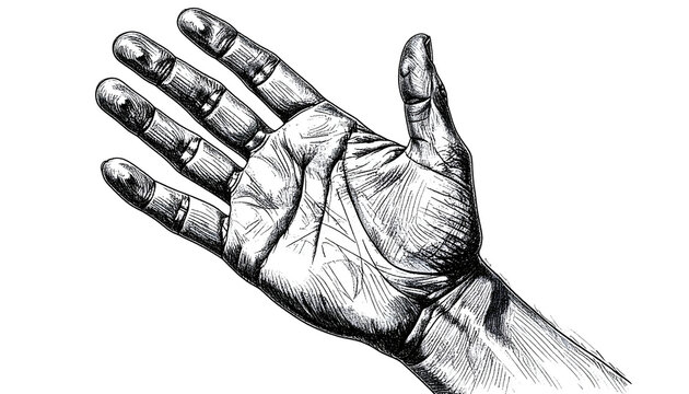 Open Palm Hand Drawing Isolated on Transparent Background Sketch