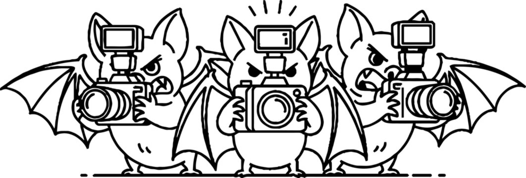 Angry bat paparazzi with cameras and flash units
