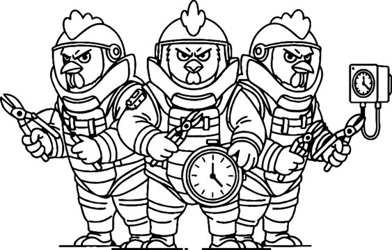 Chicken bomb disposal unit with eod suits and wire cutters