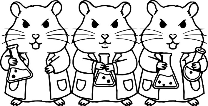Hamster scientists in lab coats holding chemical flasks