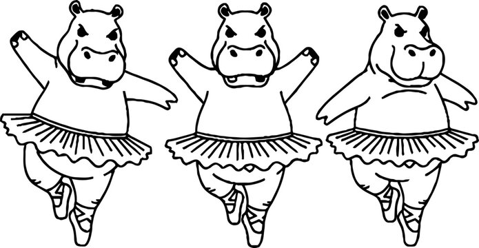 Hippo ballet dancers performing jumps and leaps