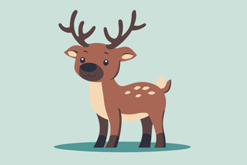 Fototapeta premium Cartoon reindeer standing on a patch of ground with a light blue background