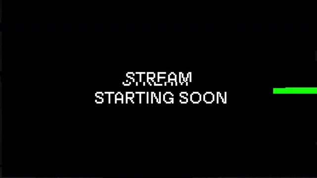 Stream Starting Soon Digital Glitch Text Animation on Black Background. 4K Video