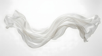 Fototapeta premium Flowing white silk fabric captured mid-air in an elegant zero-gravity wave against a clean background.
