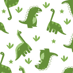 kids apparel green dinosaur seamless pattern vector cartoon design © Rizki