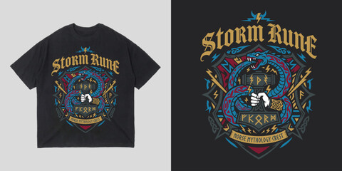 Obraz premium Editable storm rune vibrant serpent gothic t shirt vector design