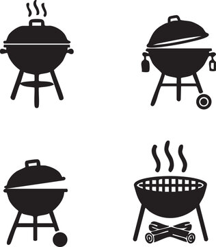 BBQ Grill Silhouette Icon Collection Vector Set