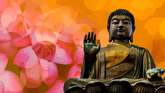 Peaceful Buddhist Temple Vesak Illustration
