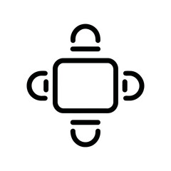 Naklejka premium Top view of a square dining table with four chairs arranged around it, simple line art icon representing furniture and interior design