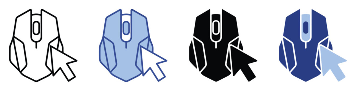 Set of computer mouse icons with pointer for digital interface and online navigation