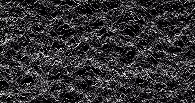 Abstract noisy wave with thin lines. Cyber digital stylized line art background. 4K 3D rendering loop animation.