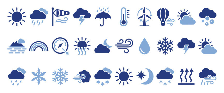 Set of weather and meteorological icons for forecast applications, infographics, and web interfaces