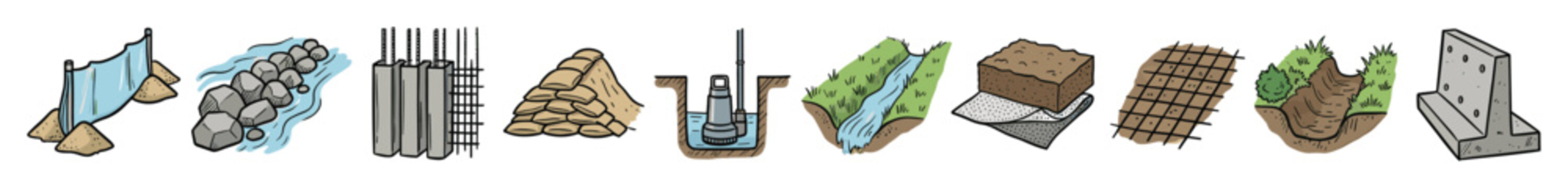 Set of erosion control and water management solutions for engineering and environmental design