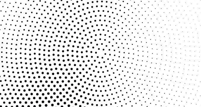 Abstract halftone pattern background with radial dots gradient, black and white pop art design