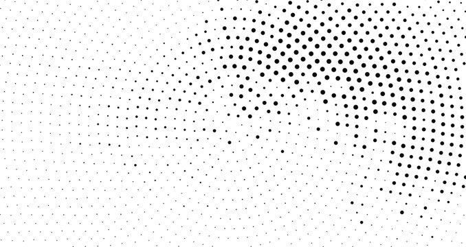 Abstract halftone pattern background with black dots of varying sizes isolated on white background