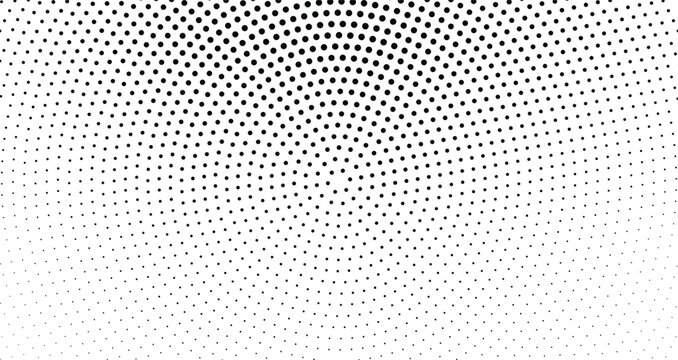 Abstract halftone pattern background with radial gradient of black dots isolated on white background