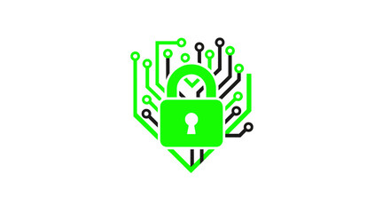 Fototapeta premium Green Lock on Circuit Board.
