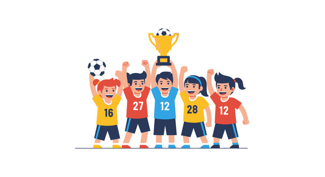 Soccer Players Celebrate With Trophy.