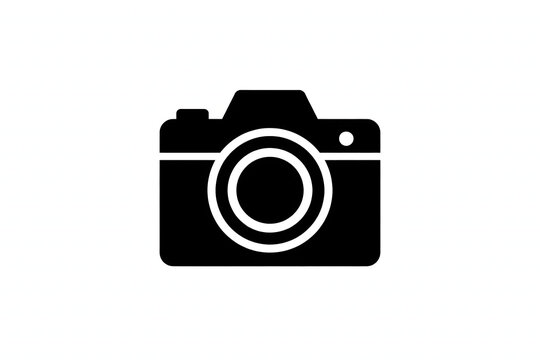 Black camera silhouette icon isolated on white background, photography symbol