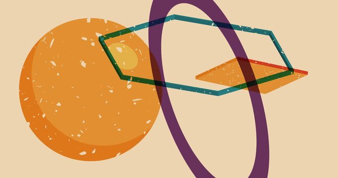 Colorful geometric shapes animation. Object in trendy riso graph design. Geometry elements abstract risograph texture style video.