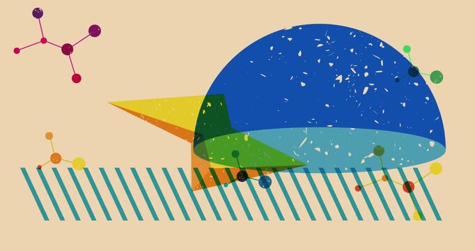 Colorful geometric shapes animation. Object in trendy riso graph design. Geometry elements abstract risograph texture style video.