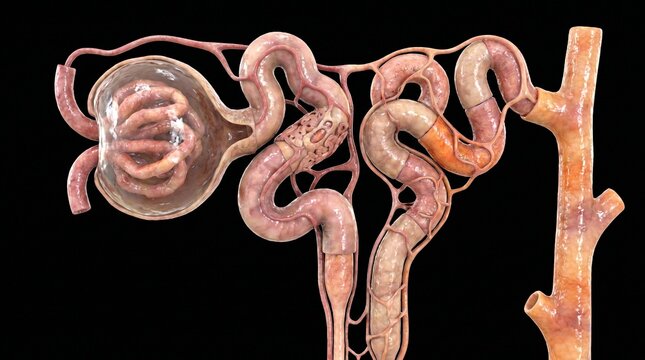 Human Kidney Nephron and Glomerulus Anatomical Model