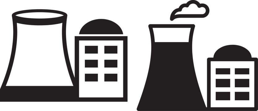 Industrial factory icon silhouette buildings with smoke