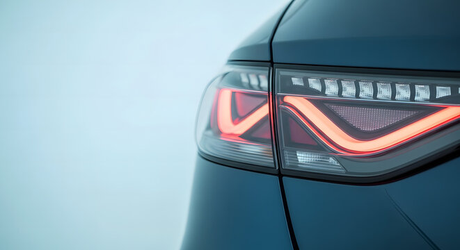 Close-up of a modern luxury car LED taillight and rear bumper design