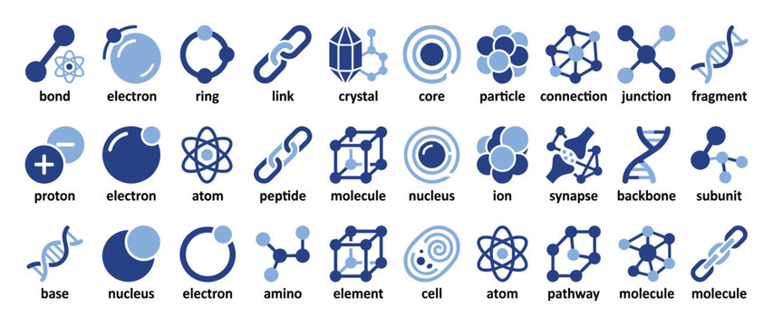 Set of scientific chemistry and biology icons for education, research, and web graphics