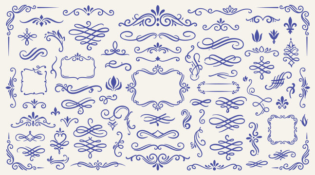 Calligraphic Design Elements and Page Decoration. vintage vector hand drawn swirls for design