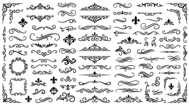 Mega collection of vector hand drawn flourishes for design