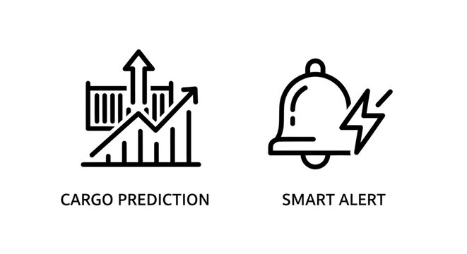 Cargo prediction and smart alert icon set for logistics analytics with logistics