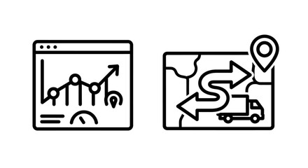 Fototapeta premium Data analytics dashboard and logistics route icons with analytics, dashboard