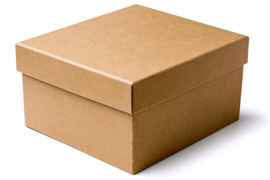 A closed, plain brown cardboard box with a lid, isolated on a white background.