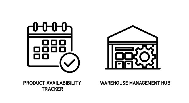 Product availability tracker and warehouse management hub line icons