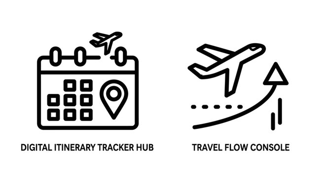 Travel itinerary and flight flow icons with itinerary calendar logistics