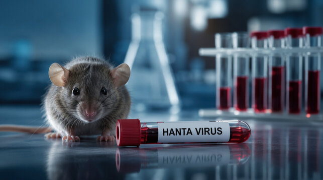 Hantavirus blood sample with laboratory mouse for clinical diagnosis and medical publishing