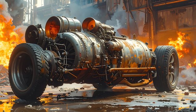 A futuristic, heavily armored vehicle with large tires
