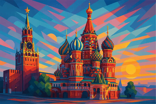 Landmark Russia views contemporary creative modern digital art style, illustration