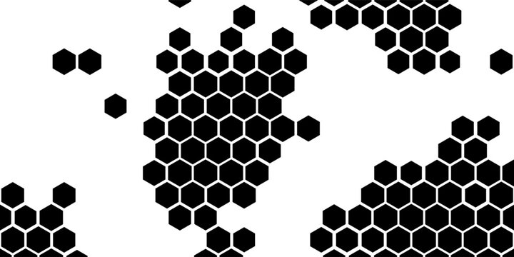 Black hexagon photo collage template. Honeycomb layout design element, blank frames for photo collection, overlay, montage, clipping, layer mask. Vector illustration.