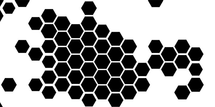 Black hexagon photo collage template. Honeycomb layout design element, blank frames for photo collection, overlay, montage, clipping, layer mask. Vector illustration.