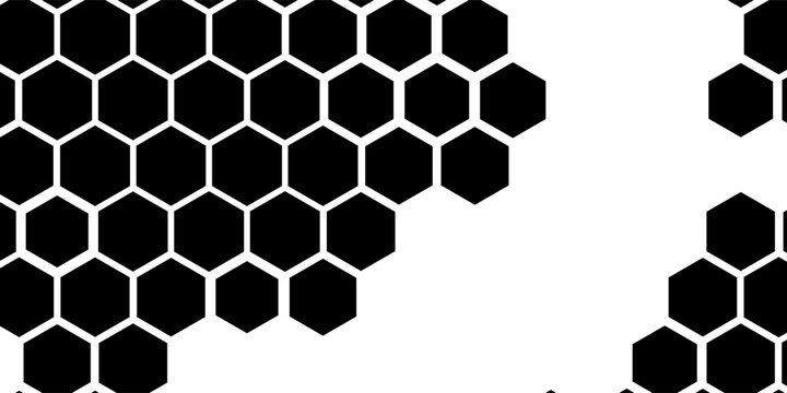 Black hexagon photo collage template. Honeycomb layout design element, blank frames for photo collection, overlay, montage, clipping, layer mask. Vector illustration.