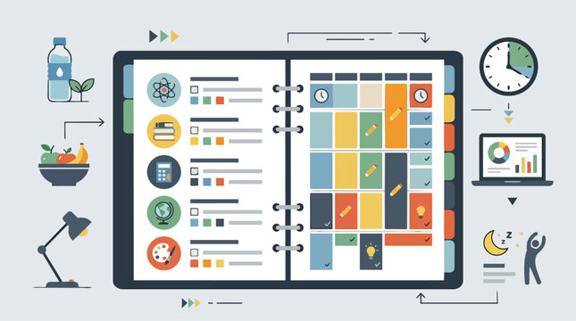 Planner Organization Productivity Schedule and Time Management Illustration for Daily Tasks and Goal Setting