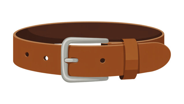 Brown leather belt with silver buckle on white background Vector