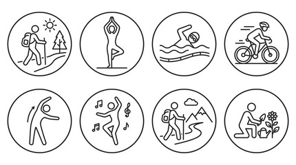 Obraz premium Diverse healthy lifestyle vector, svg, Mental Health, Wellness, Outline Icons collection for promoting well-being and active living concepts