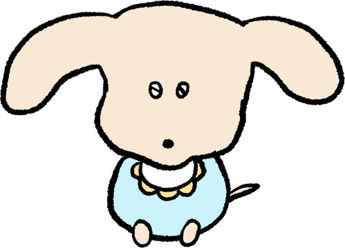Sitting cute derpy dog doodle, funny hand drawn puppy illustration
